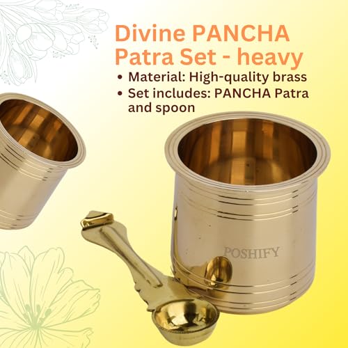 POSHIFY Brass Heavy Pancha Patra with Spoon - Sacred Hindu Puja Set for Daily Worship, Rituals, Festivals and Home Decor - Image 3