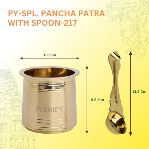 POSHIFY Brass Heavy Pancha Patra with Spoon - Sacred Hindu Puja Set for Daily Worship, Rituals, Festivals and Home Decor - Image 2