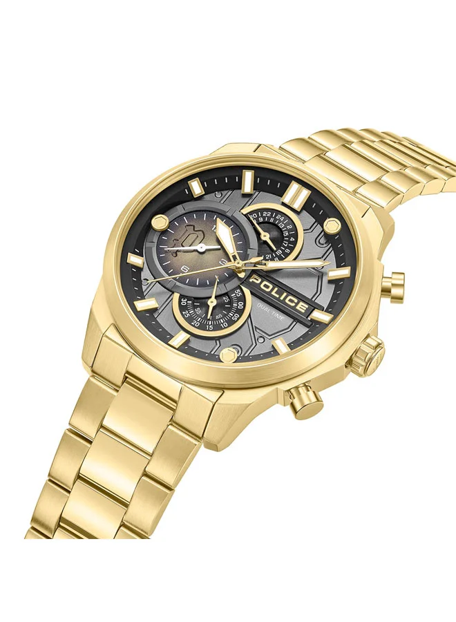 POLICE Reactor Black Dial Gold Stainless Steel Bracelet Multifunction Watch for Men - 46mm