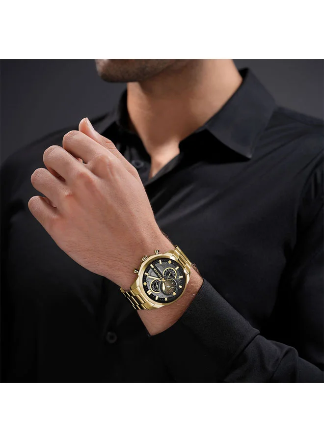Police gold Men's Reactor Black Dial Gold Stainless Steel Bracelet Multifunction Watch for Men - 46mm for Men | Best Price UAE