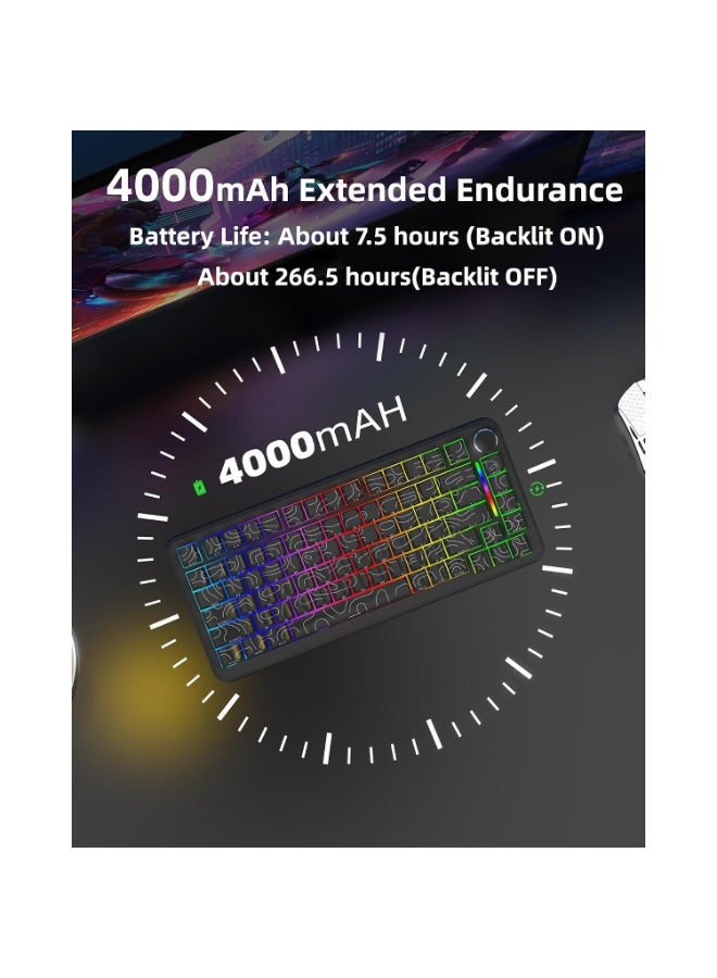 خطاف يساري لوحة مفاتيح ميكانيكية للألعاب لاسلكية بتردد 2.4 جيجاهرتز، وبلوتوث 5.0، ومنفذ USB-C سلكي - 82 مفتاحًا بتصميم 75%، ومفاتيح بلوبيري قابلة للاستبدال السريع، وإضاءة خلفية RGB، وبطارية 4000 مللي أمبير (أسود) - Image 5