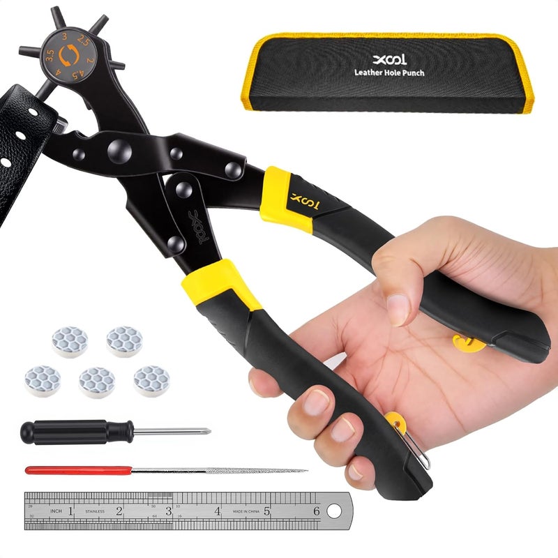 XOOL Leather Hole Punch Set, Upgraded Long Handle Punch Pliers with Effort-Saving Design, Ideal for Belts, Shoes, Saddles & DIY Leather Work - Image 1
