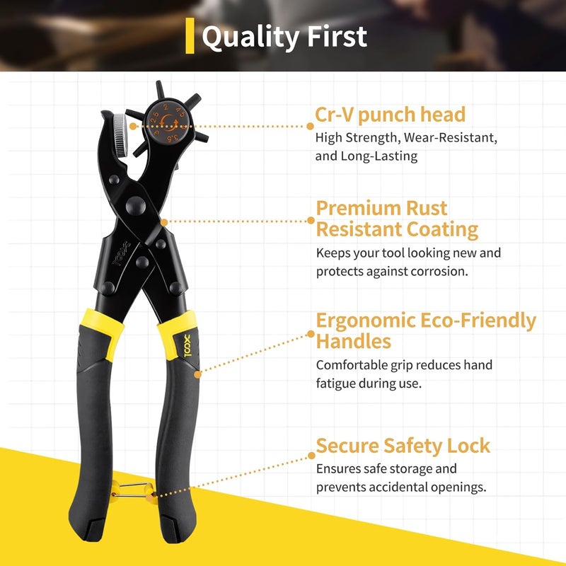 XOOL Leather Hole Punch Set, Upgraded Long Handle Punch Pliers with Effort-Saving Design, Ideal for Belts, Shoes, Saddles & DIY Leather Work - Image 5