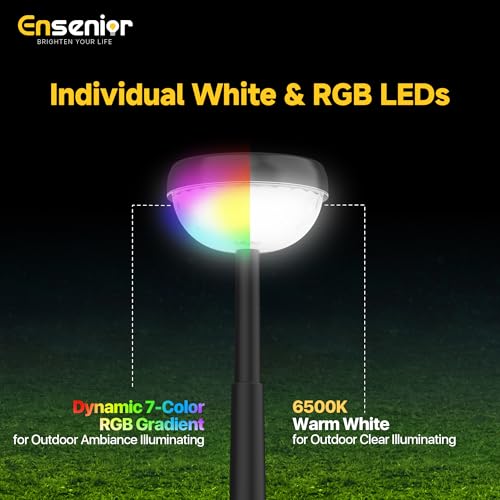 Ensenior Solar Pathway Lights IP65 Waterproof RGB Color Changing 6500K Cool White 816Hr Runtime Flower Pattern Garden Lights for Walkway Porch Yard 6 Pack - Image 3