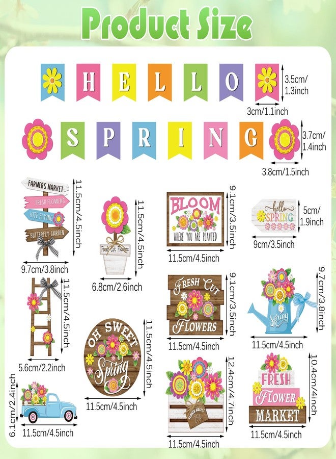 Marsui 26 Pcs Hello Spring Tiered Tray Decor Spring Wooden Tiered Tray Tabletop Decor Fresh Flower Market Wooden 3D Sign Rustic Farmhouse Spring Decor for Spring Holiday Party (Bright) - Image 3