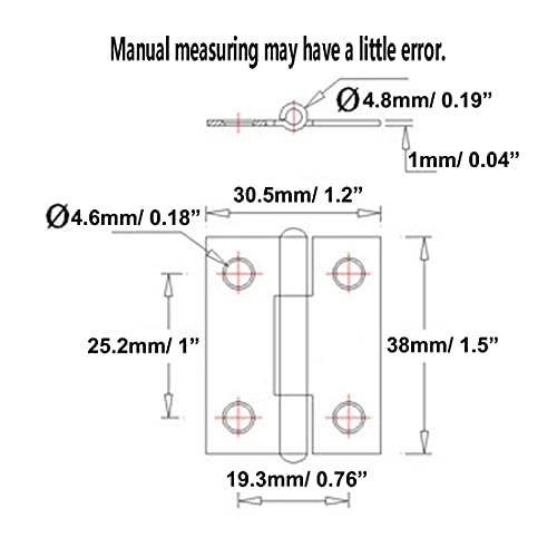 Adiyer 10pcs 304 Stainless Steel 1.5-inch Folding Butt Hinges Home Furniture Hardware Door Hinge Small Hinges for Wooden Boxes Lid Jewelry Box Crafts (38mm x 30.5mm x 1mm) - Image 2