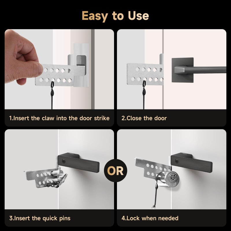 MOSECYOU Portable Keyed Door Lock for Home/Travel Security, Child Safety Protection Extra Lock, Temporary No Drill Lockout Device with Key for Apartment Bedroom Hotel Room - Image 5
