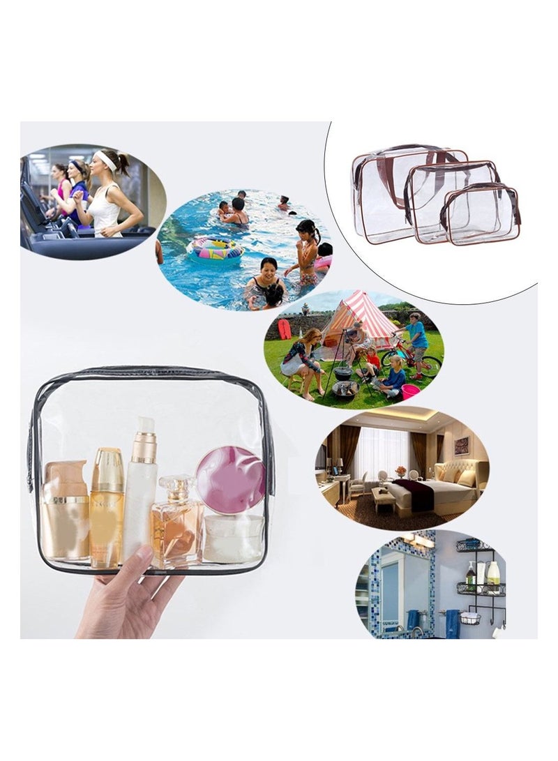 MARGOUN 3Pcs Clear Cosmetics Bag Toiletry Bag Transparent PVC Waterproof Travel Makeup Bag Organizer Clear/Brown - Image 3