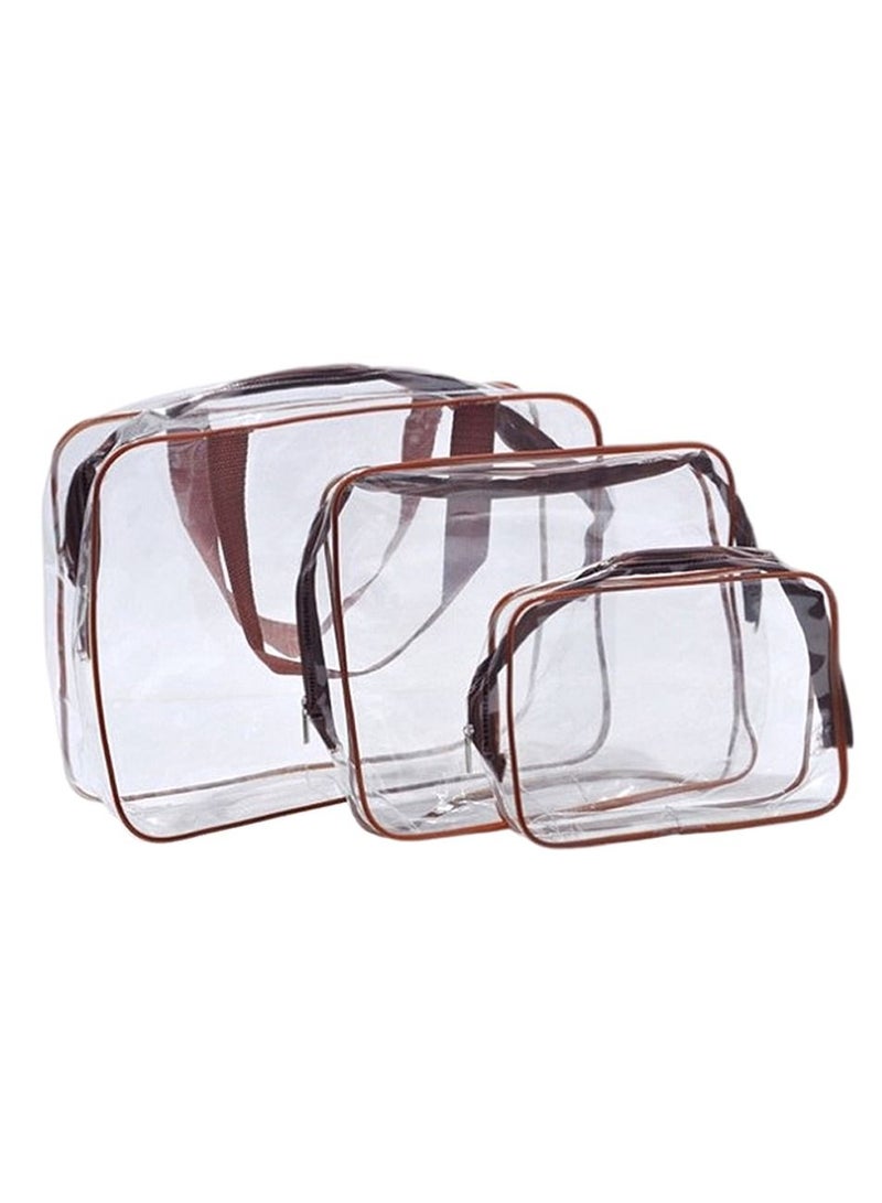 MARGOUN 3Pcs Clear Cosmetics Bag Toiletry Bag Transparent PVC Waterproof Travel Makeup Bag Organizer Clear/Brown - Image 1