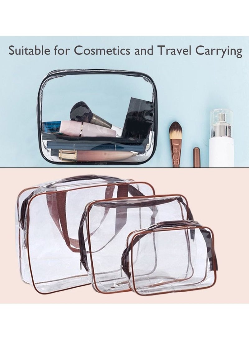 MARGOUN 3Pcs Clear Cosmetics Bag Toiletry Bag Transparent PVC Waterproof Travel Makeup Bag Organizer Clear/Brown - Image 2