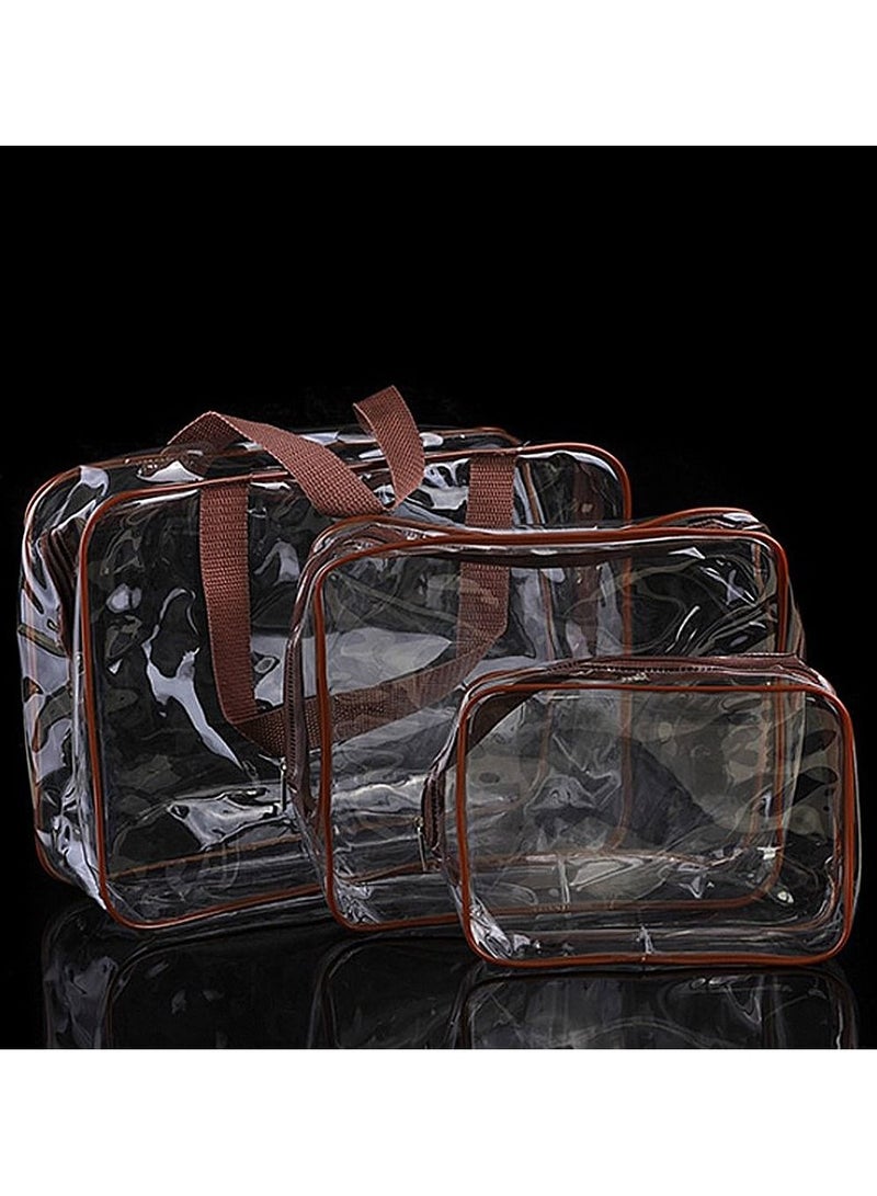 MARGOUN 3Pcs Clear Cosmetics Bag Toiletry Bag Transparent PVC Waterproof Travel Makeup Bag Organizer Clear/Brown - Image 5