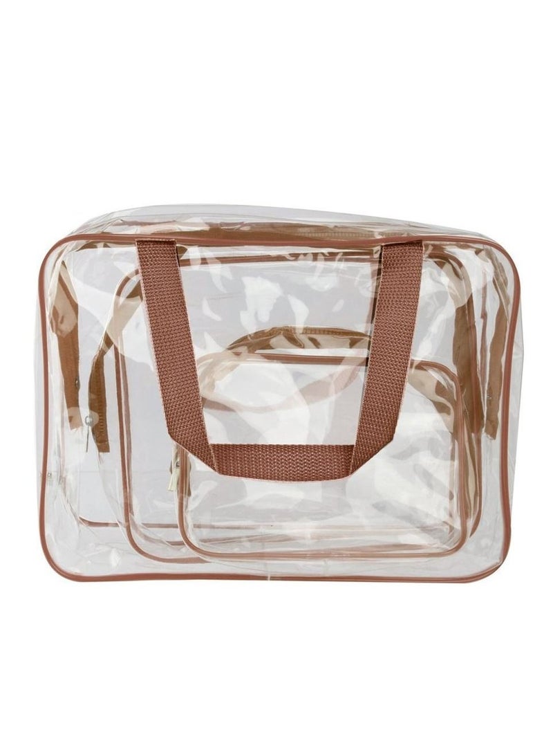 MARGOUN 3Pcs Clear Cosmetics Bag Toiletry Bag Transparent PVC Waterproof Travel Makeup Bag Organizer Clear/Brown - Image 4