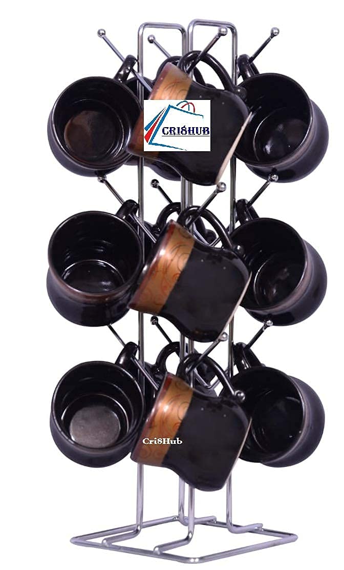 Cri8hub Big Size Stainless Steel Cup Stand, Coffee and Tea Mug Holder (Silver, 12 Cups Stand) - Image 1
