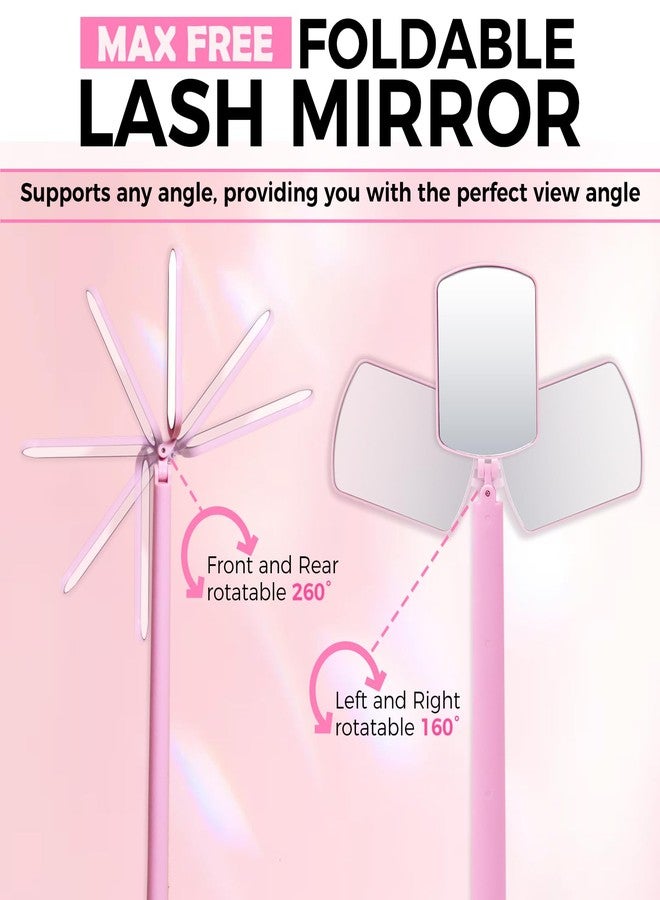 Miuffue مرآة رموش مربعة كبيرة مرنة من ميؤفي، مرآة عيون قابلة للطي بزاوية دوران 260°، محمولة لفرد الرموش، قابلة للتعديل لفحص سهل، مستلزمات وأدوات تمديد الرموش لفنيي الرموش، وردي - Image 2