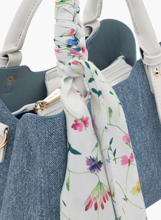 Flora Bella By Shoexpress Women Solid Tote Bag with Detachable Strap and Scarf Accent