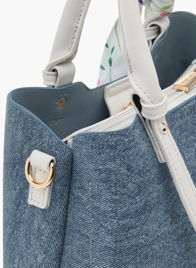 Flora Bella By Shoexpress Women Solid Tote Bag with Detachable Strap and Scarf Accent