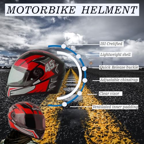 Sage Square Proud 45 Full Face G1 Graphic Helmet | (ISI Certified) | Clear Visor | High Standard Safety | Enhanced Design | Extra Comfort & Style (XLarge, Black Glossy-Red) - Image 5
