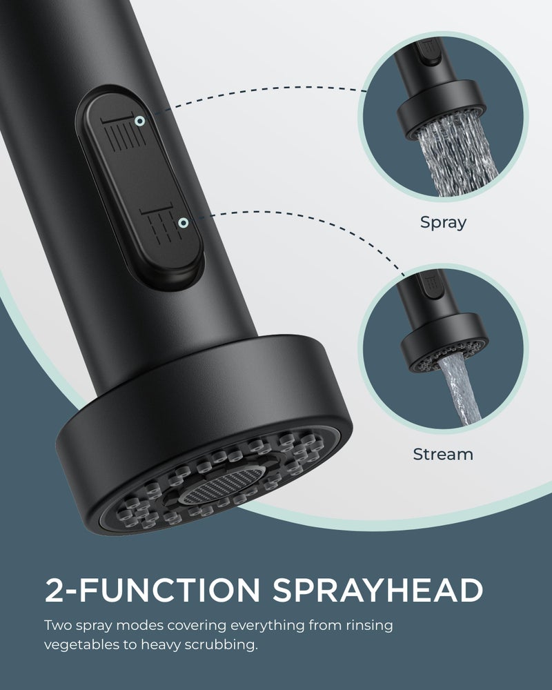 FORIOUS Black Kitchen Faucet with Soap Dispenser, Single Handle Stainless Steel Spring Sink Faucet with Pull Down Sprayer Transitional for Pot Filler, Farmhouse Camper Bar Laundry Room - Image 3
