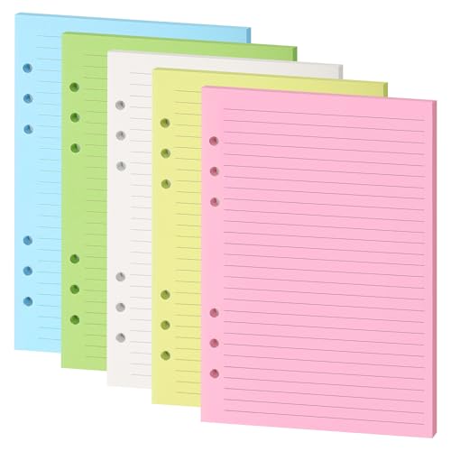Mafegu Lined Refill Paper, A5 Planner Inserts, Colorful Ruled Journal Fillers for 6-Ring Binder,5-color 120 GSM Thick Loose Leaf Paper,50 Sheets/100 Pages(50, A5（8.26x5.6in）) - Image 1