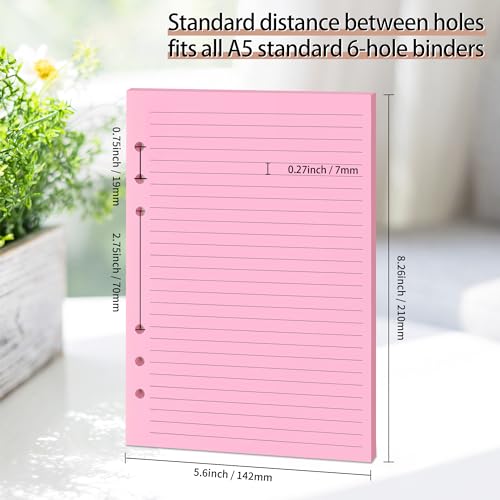 Mafegu Lined Refill Paper, A5 Planner Inserts, Colorful Ruled Journal Fillers for 6-Ring Binder,5-color 120 GSM Thick Loose Leaf Paper,50 Sheets/100 Pages(50, A5（8.26x5.6in）) - Image 2