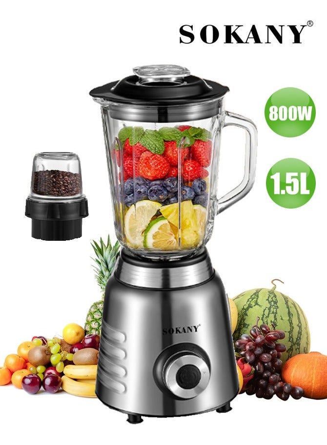 sokany 2 in 1 Countertop Blender with Grinder Mills, 1.5L Jar,0.3 ml Grinding Mills, Stainless Steel Blades, 5-Speed with Pulse Control, Perfect for Smoothies, Coffee, Herbs, and Spices, 800W SK-03048 - Image 1