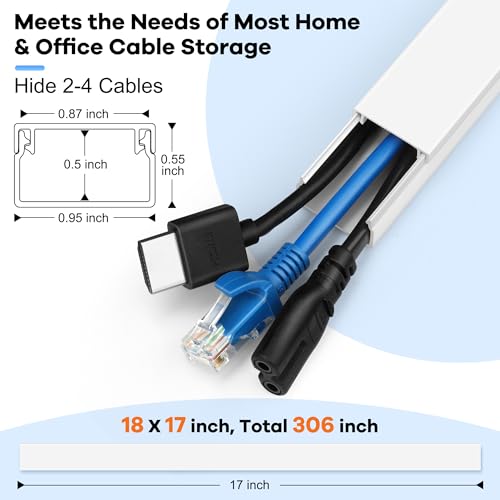 ZhiYo 306in Cord Hider Kit, Cord Covers for Wires on Wall, Paintable Wire Cover for Cords, Cable Hider for Wall Mounted TV, White Cord Concealer, Cable Raceway Wire Management, 18x L17in x W0.95in x H0.55in - Image 2
