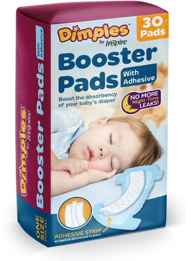 إنسباير Dimples Booster Pads, Baby Diaper Doubler with Adhesive - Boosts Diaper Absorbency - No More leaks 30 Count (with Adhesive for Secure Fit) - Image 1