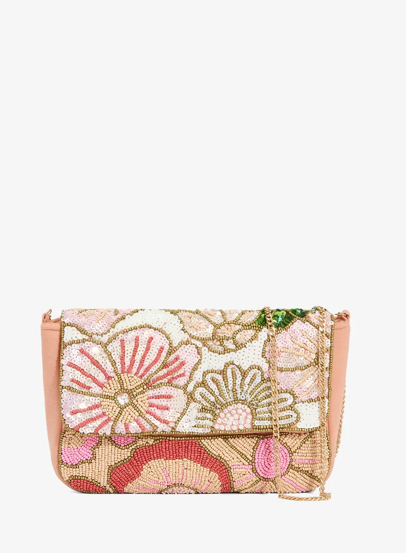 Ginger Boutique Embroidered Beaded Floral Crossbody