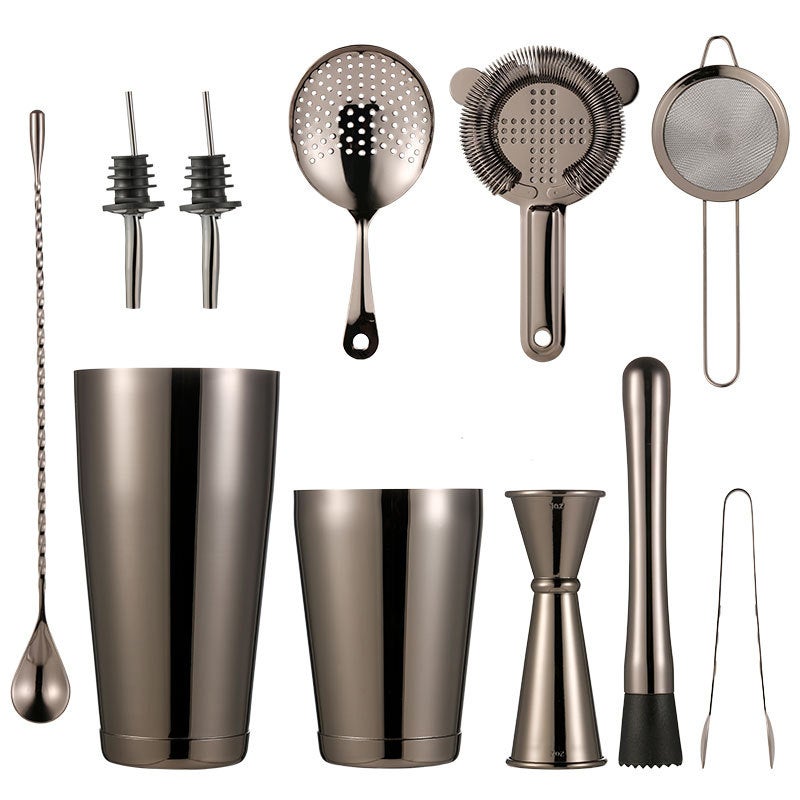 Multicolor Spot 304L Stainless Steel Boston Bartender Practical Cocktail Set 12 Piece Set Rose Chuck Pot Black Gun 