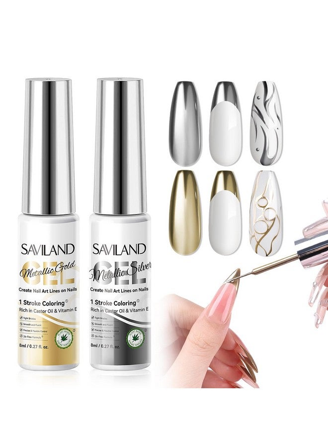 سافي لاند طلاء أظافر جل معدني من سافيلاند: قطعتان من طلاء الأظافر الفضي والذهبي، طلاء أظافر جل كروم، بطانة مرآة، زينة أظافر، قلم تزيين الأظافر، فرشاة رفيعة مدمجة، زيت الخروع، صالون تجميل أظافر منزلي، يتطلب معالجة - Image 1