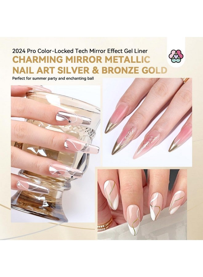 سافي لاند طلاء أظافر جل معدني من سافيلاند: قطعتان من طلاء الأظافر الفضي والذهبي، طلاء أظافر جل كروم، بطانة مرآة، زينة أظافر، قلم تزيين الأظافر، فرشاة رفيعة مدمجة، زيت الخروع، صالون تجميل أظافر منزلي، يتطلب معالجة - Image 2