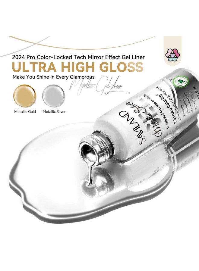 سافي لاند طلاء أظافر جل معدني من سافيلاند: قطعتان من طلاء الأظافر الفضي والذهبي، طلاء أظافر جل كروم، بطانة مرآة، زينة أظافر، قلم تزيين الأظافر، فرشاة رفيعة مدمجة، زيت الخروع، صالون تجميل أظافر منزلي، يتطلب معالجة - Image 3