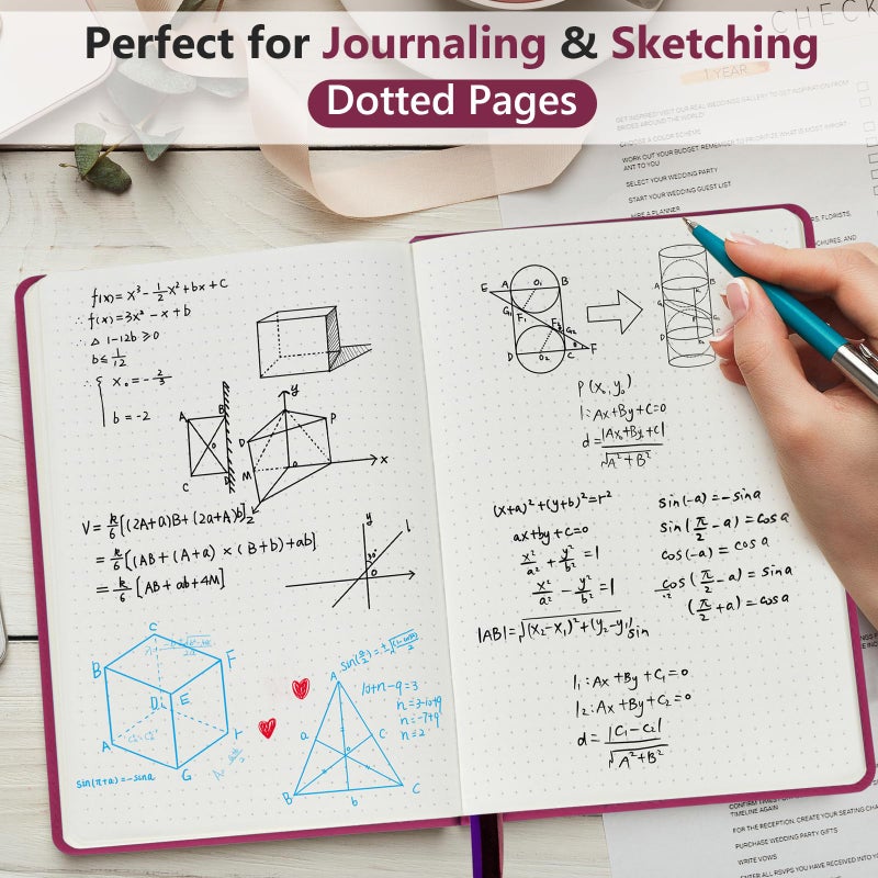 PERCUN Dotted Journal Notebook for Men & Women, 160 Pages Dot Grid notebook for Note Taking, Bullet Journaling Notebook for Work, School, Travel, Writing,A5 Hardcover 5.9" x 8.5" (Burgundy) - Image 3