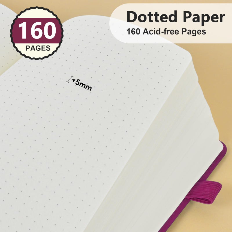 PERCUN Dotted Journal Notebook for Men & Women, 160 Pages Dot Grid notebook for Note Taking, Bullet Journaling Notebook for Work, School, Travel, Writing,A5 Hardcover 5.9" x 8.5" (Burgundy) - Image 4