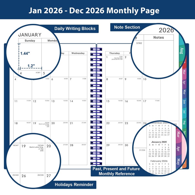 BooQool 2026 Planner - Planner 2026, 2026 Planner Weekly and Monthly with Tabs, Jan 2026 - Dec 2026, 6.25" Ã— 8.3", Strong Twin-Wire Binding - Image 3