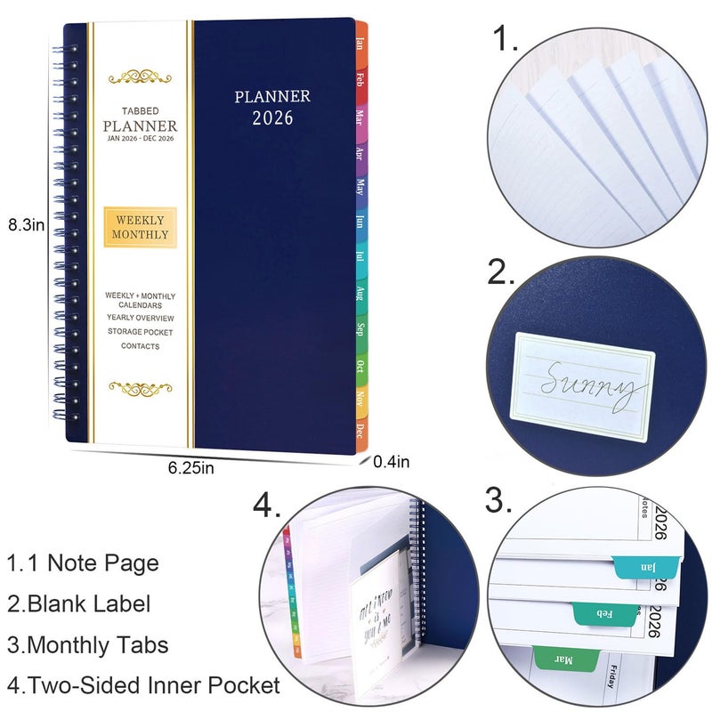 BooQool 2026 Planner - Planner 2026, 2026 Planner Weekly and Monthly with Tabs, Jan 2026 - Dec 2026, 6.25" Ã— 8.3", Strong Twin-Wire Binding - Image 5