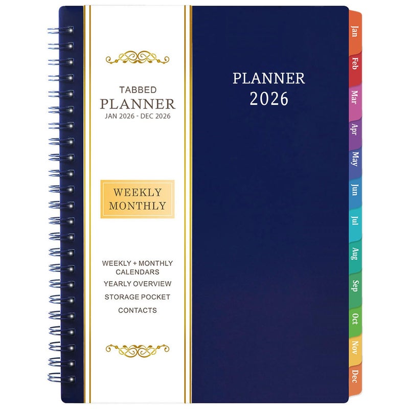 BooQool 2026 Planner - Planner 2026, 2026 Planner Weekly and Monthly with Tabs, Jan 2026 - Dec 2026, 6.25" Ã— 8.3", Strong Twin-Wire Binding - Image 1
