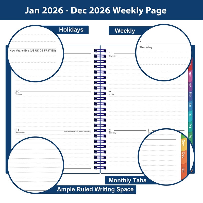 BooQool 2026 Planner - Planner 2026, 2026 Planner Weekly and Monthly with Tabs, Jan 2026 - Dec 2026, 6.25" Ã— 8.3", Strong Twin-Wire Binding - Image 4