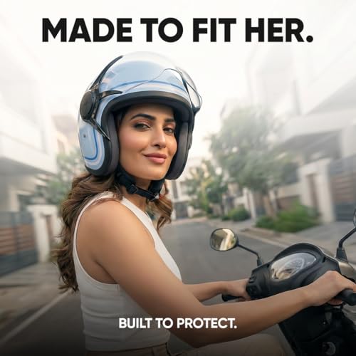 TVS MissFit Women's Open Face Helmet | Lightweight Shell | Pastel Colors Designed Exclusively for Women | Extreme Comfort Fit for Girls | Clear Visor | DOT & ISI Certified (Sky/S) - Image 2