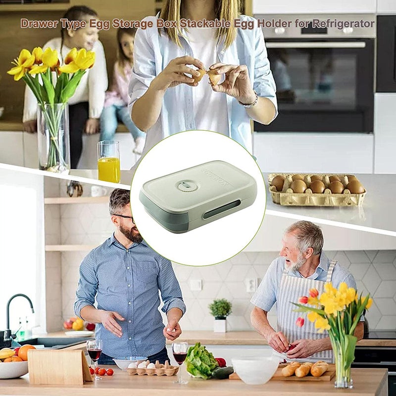 TGOPIT صندوق تخزين البيض tgopit مع غطاء نوع الدرج الجديد لصندوق تخزين البيض للثلاجة صندوق الحفاظ على الطازج حاوية تخزين الطعام المنزلية صندوق تخزين البيض في الثلاجة صواني البيض الأخضر - Image 3