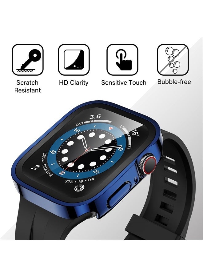 2 Pack Compatible with Apple Watch Case 40mm Series 6/5/4/SE with Built-in Screen Protector, Hard PC Case Straight Edge Ultra Thin Anti-Scratch Protective Cover for iWatch 40mm (Blue/Clear)