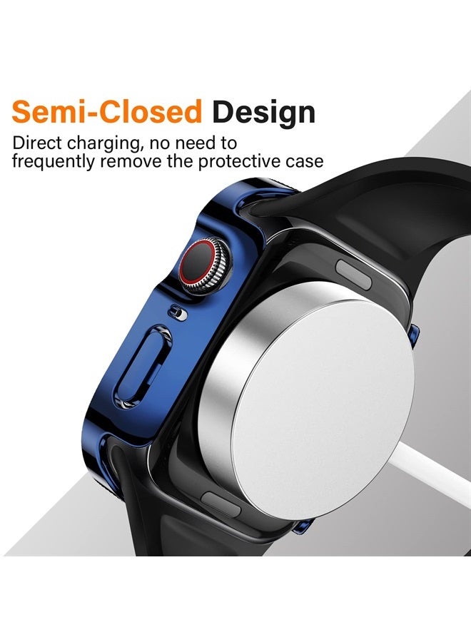 2 Pack Compatible with Apple Watch Case 40mm Series 6/5/4/SE with Built-in Screen Protector, Hard PC Case Straight Edge Ultra Thin Anti-Scratch Protective Cover for iWatch 40mm (Blue/Clear)