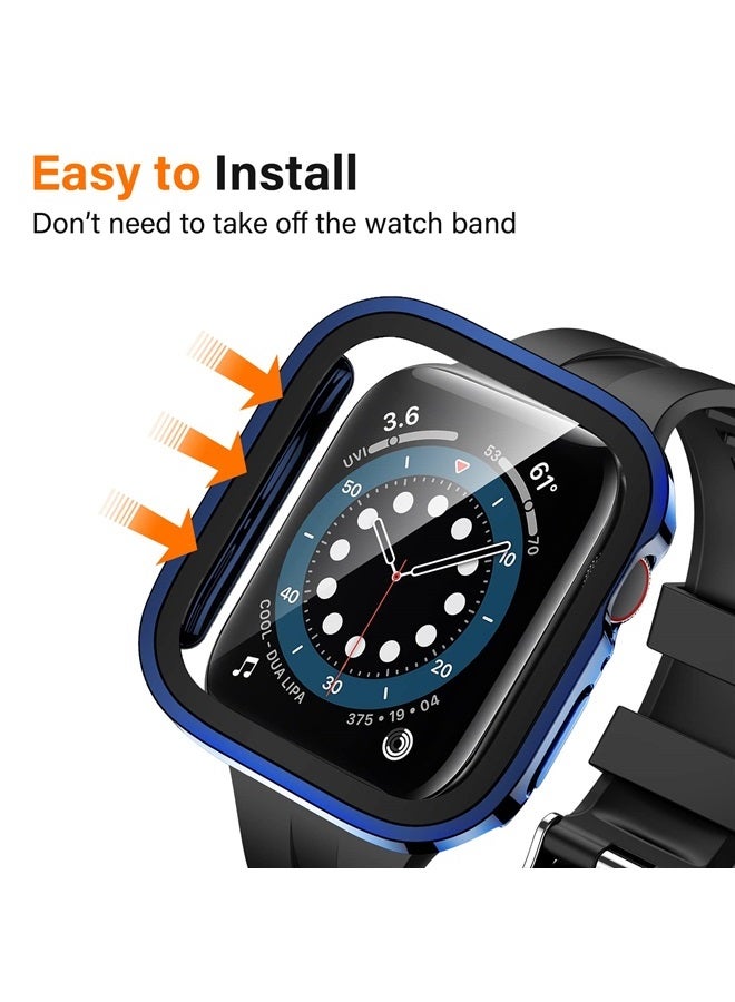 2 Pack Compatible with Apple Watch Case 40mm Series 6/5/4/SE with Built-in Screen Protector, Hard PC Case Straight Edge Ultra Thin Anti-Scratch Protective Cover for iWatch 40mm (Blue/Clear)