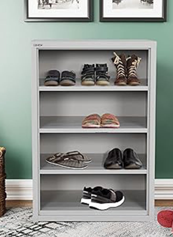 RIGID Metal Shoe Rack 4 Tier Steel Display Cabinet with Modern Shelf Design Free Standing Entryway Shoes Organizer Tower for Home, Office, Living Room (Grey, 60x40x90 cm), Pre-Assembled - Image 1