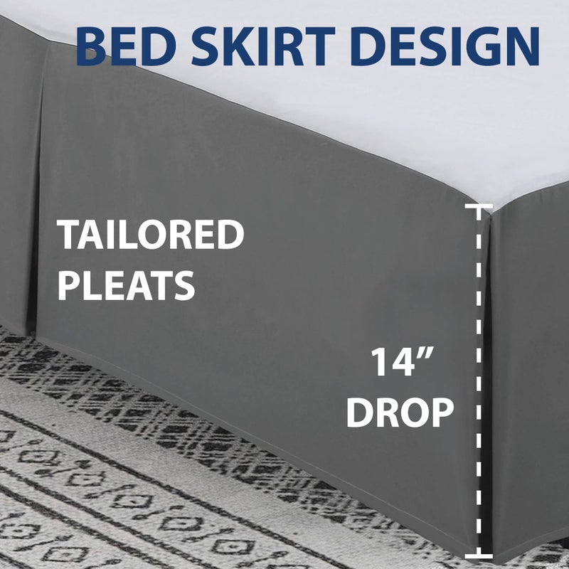 Cathay Home Double Brushed Microfiber Pleated Easy Fit Bed Skirt, Ultra Soft, Fade and Wrinkle Resistant - Gray, Queen - Image 2