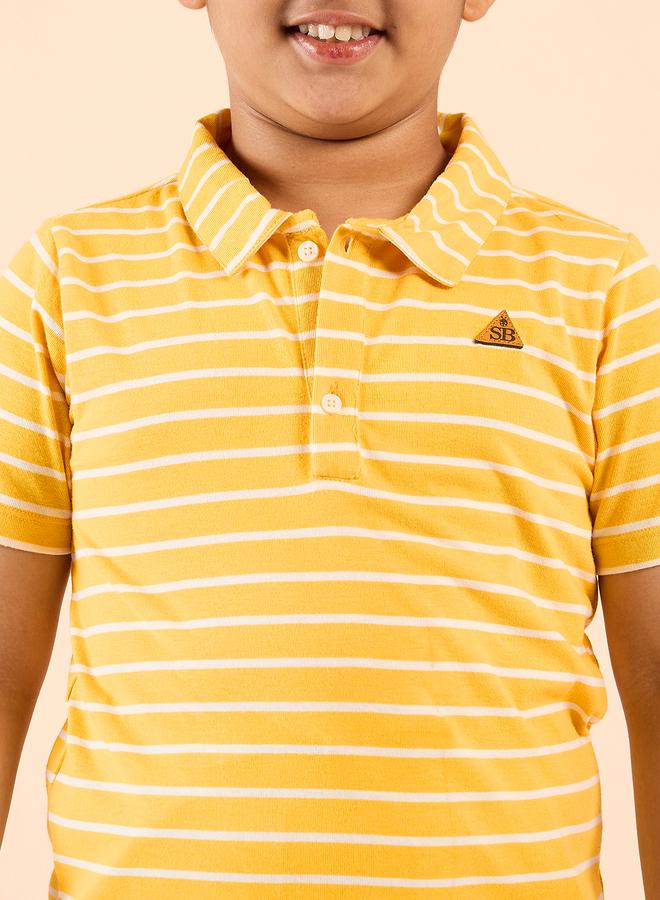 Stylo Bug Boys Yellow Striped Polo T-Shirt - Image 4