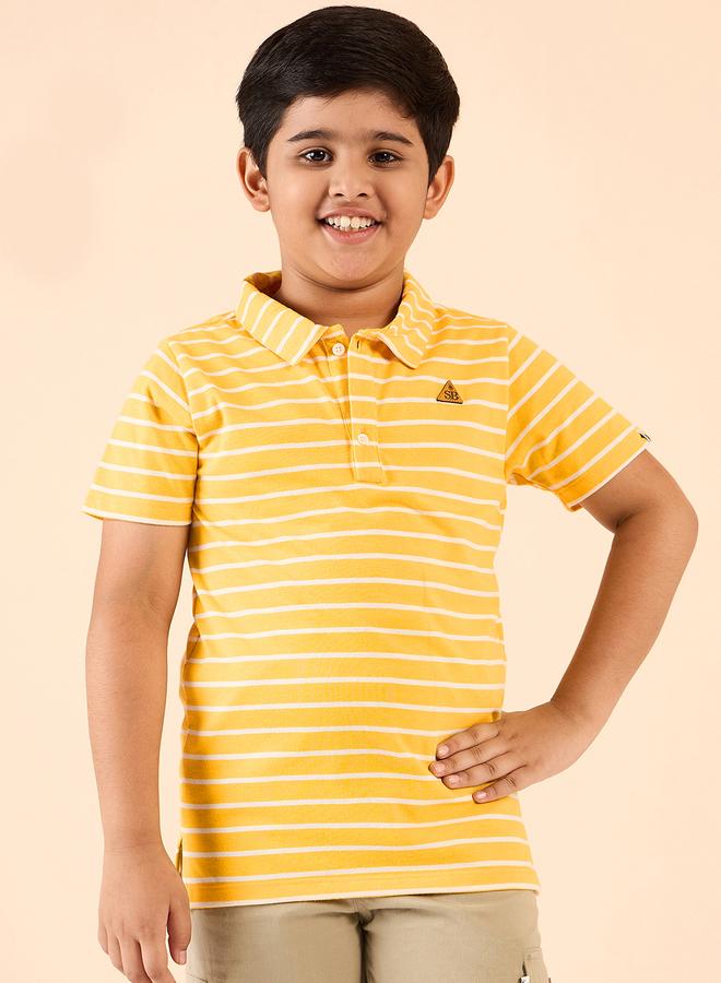 Stylo Bug Boys Yellow Striped Polo T-Shirt - Image 1