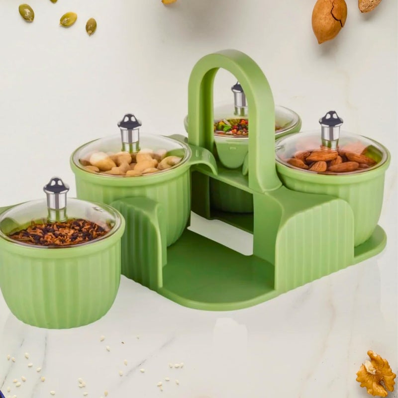 KhuHap Multipurpose Masala Box for Kitchen Spice Rack 4 Pc Plastic Jar Set for Achar Pickle Mukhwas Dry Fruit Masala Sweets Chocolate Storage Kitchen Dining Organizer MultiColor - Image 4