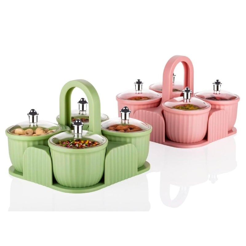 KhuHap Multipurpose Masala Box for Kitchen Spice Rack 4 Pc Plastic Jar Set for Achar Pickle Mukhwas Dry Fruit Masala Sweets Chocolate Storage Kitchen Dining Organizer MultiColor - Image 5