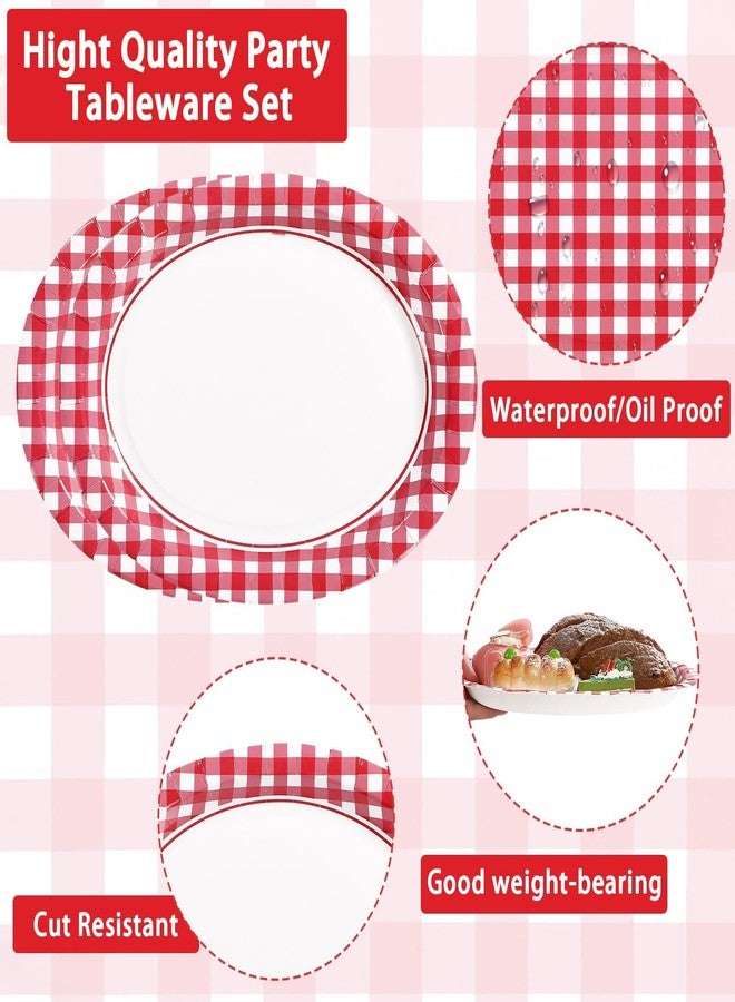 Grencian 100Pcs Red Gingham Oval Paper Plates 10" x 12" Large Heavy Duty Red and White Checked Plaid Disposable Dessert Plates Sturdy Platters for Summer Picnic BBQ Birthday Crawfish Boil Party Supplies - Image 2